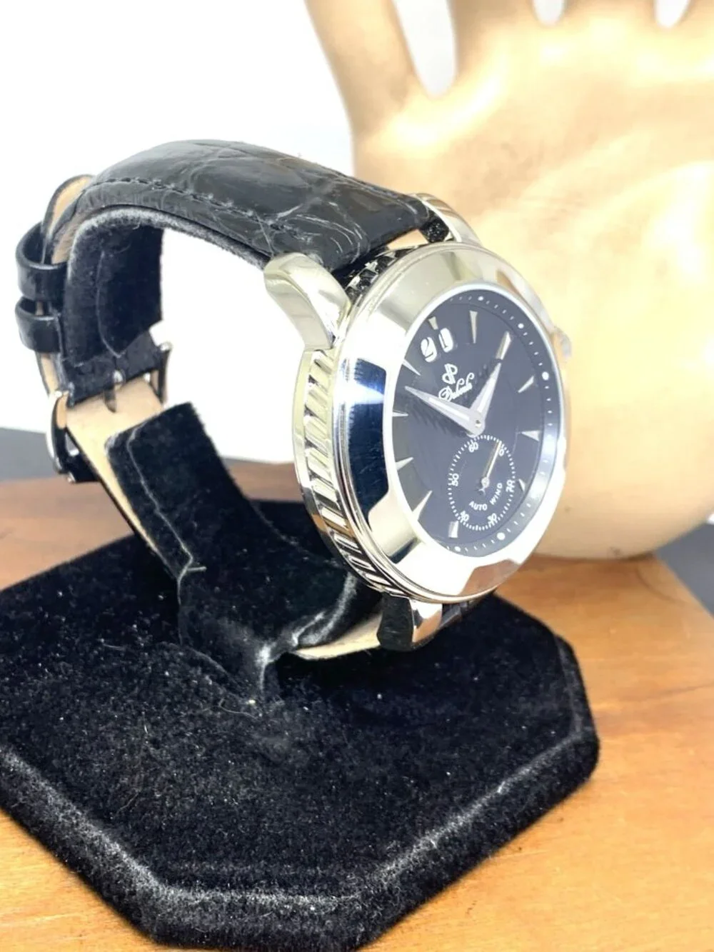 Duboule Men's Watch 2491-3 Automatic Black Dial Date Leather Strap 41mm